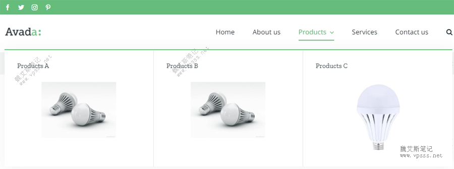 Avada主题超级菜单效果