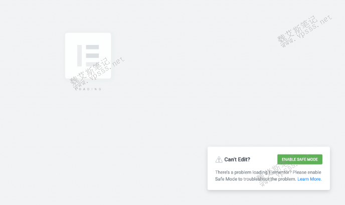  The Elementor Editor displays "Safe Mode" "enable safe mode"