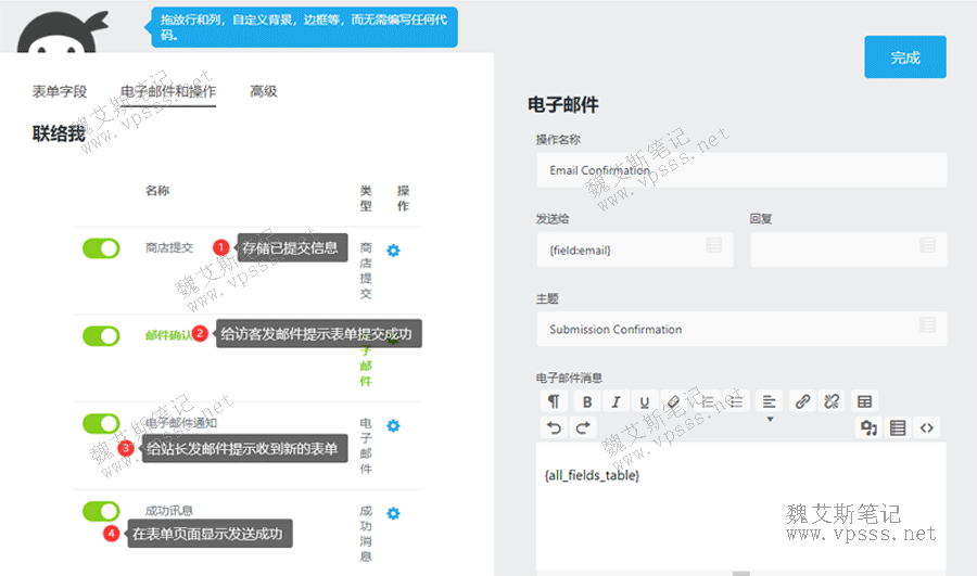 Ninja Form插件对每个表单进行信息通知设置