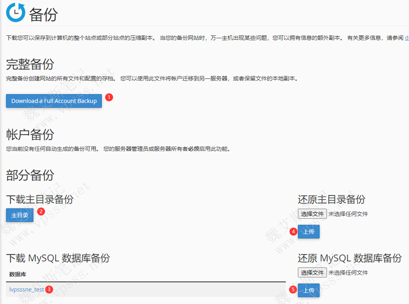 完整备份、主目录备份、MySQL数据库备份、还原主目录备份、还原MySQL数据库备份