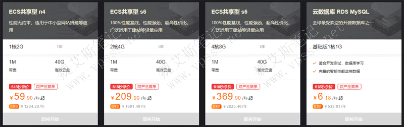 ECS共享型n4云服务器 1核2G只要 59.9元/年