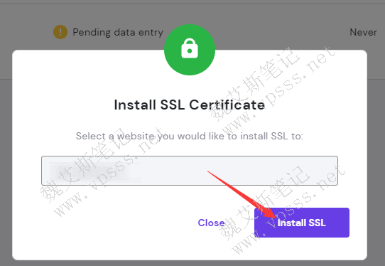 弹窗选择对应的域名,再点击“install SSL”按钮