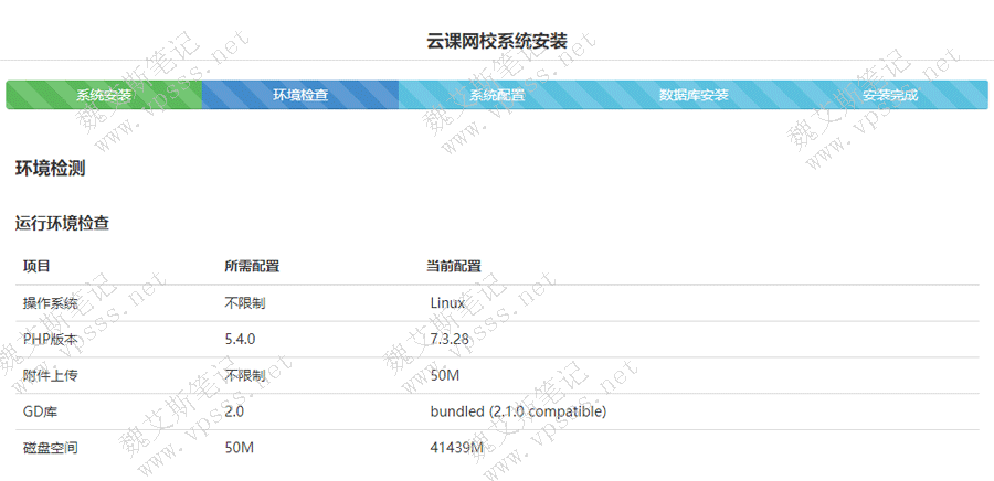 进入“环境配置”页面，环境检测、目录文件权限检查、函数依赖性检查都没有问题