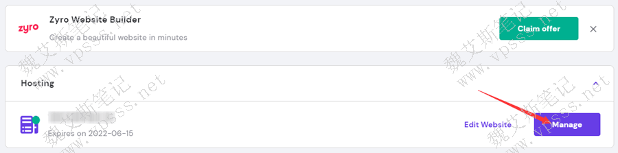 从 “Hosting”选项卡进入 “Edite Websites”或“Manage”都可以