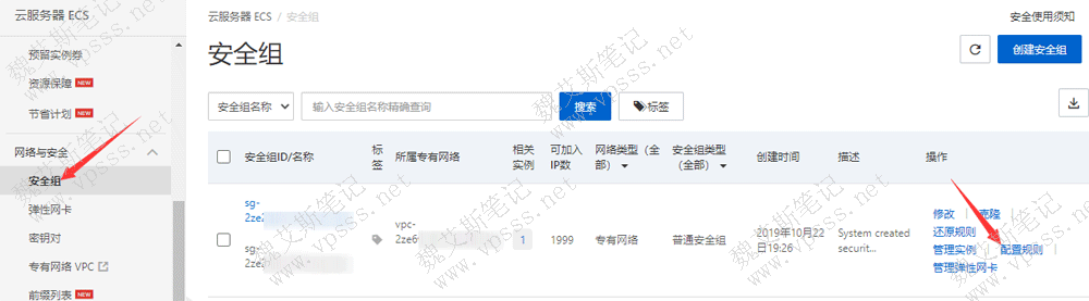 右侧找到要设置的安全组，点击“配置规则”