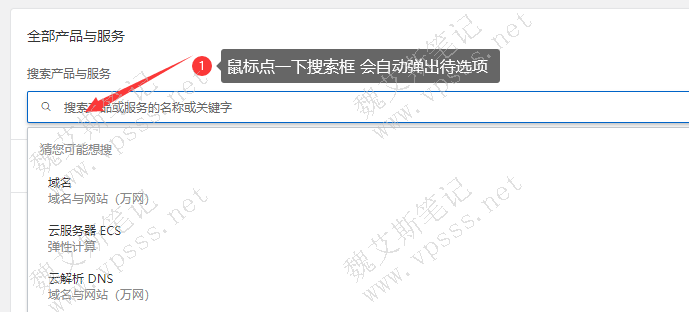 从全部产品与服务中“搜索产品与服务”