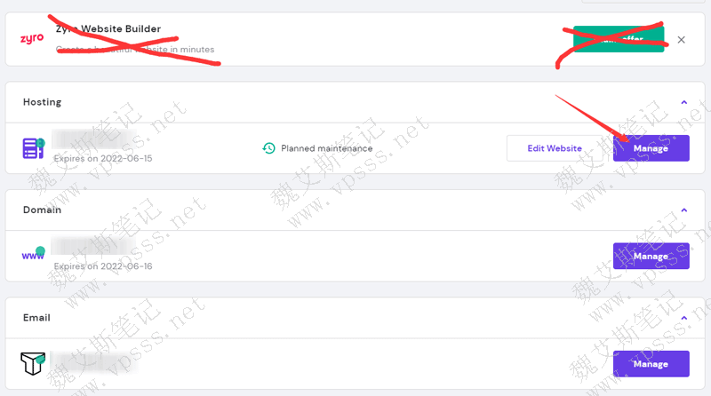 进入home页,找到hosting区域,下面写着你要设置的域名,点击后面的manage进入