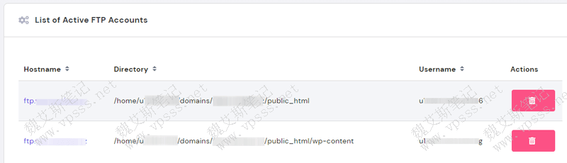 可用的全部 FTP账号列表