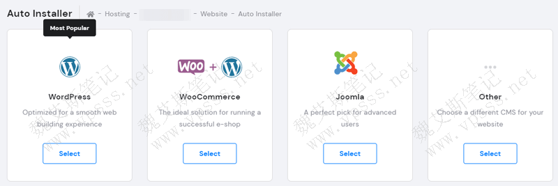 看到多个可用程序选项,我们选择 WordPress