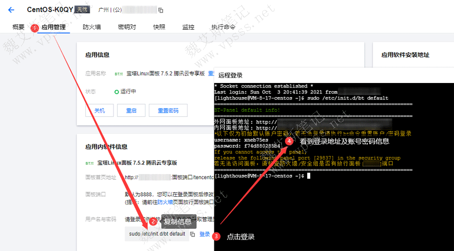 在“应用管理”选项卡中先复制命令，再点击“登录”按钮，在右侧的黑底白字的命令行窗口，用鼠标右键粘贴文本，回车执行命令。