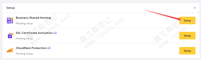 从 hostinger首页点击商务版套餐的 setup，开始部署。