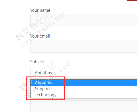 contact form 7表单中的 subject 出现了三个可选标签