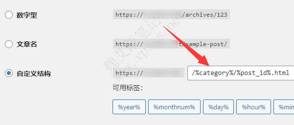 在 WordPress后台>设置>固定链接中添加 /%category% 标签